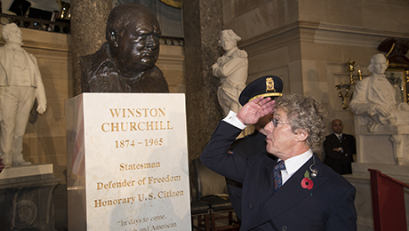 Roger Daltry salutes Churchill Bust 