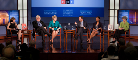 Margaret Low Smith, Cokie Roberts, Audie Cornish and Susan Stamberg with Christopher H. Sterling and Frank Sesno