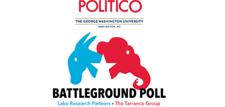 Politico/The George Washington University Battleground Poll with graphical representation of donkey and elephant