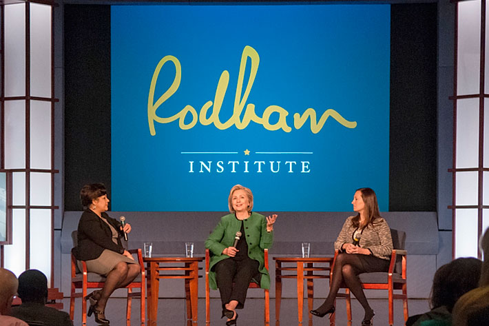 Hillary Rodham Clinton, center, and other attendees to the summit discussed methods to effectively promote health.