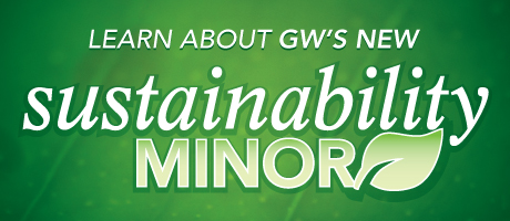 Learn More about GW's New Sustainability Minor with graphical representation of leaf