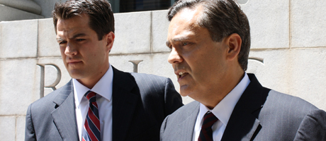 Jonathan Turley and Adam Alba in front of  U.S. Federal District Court in Salt Lake City