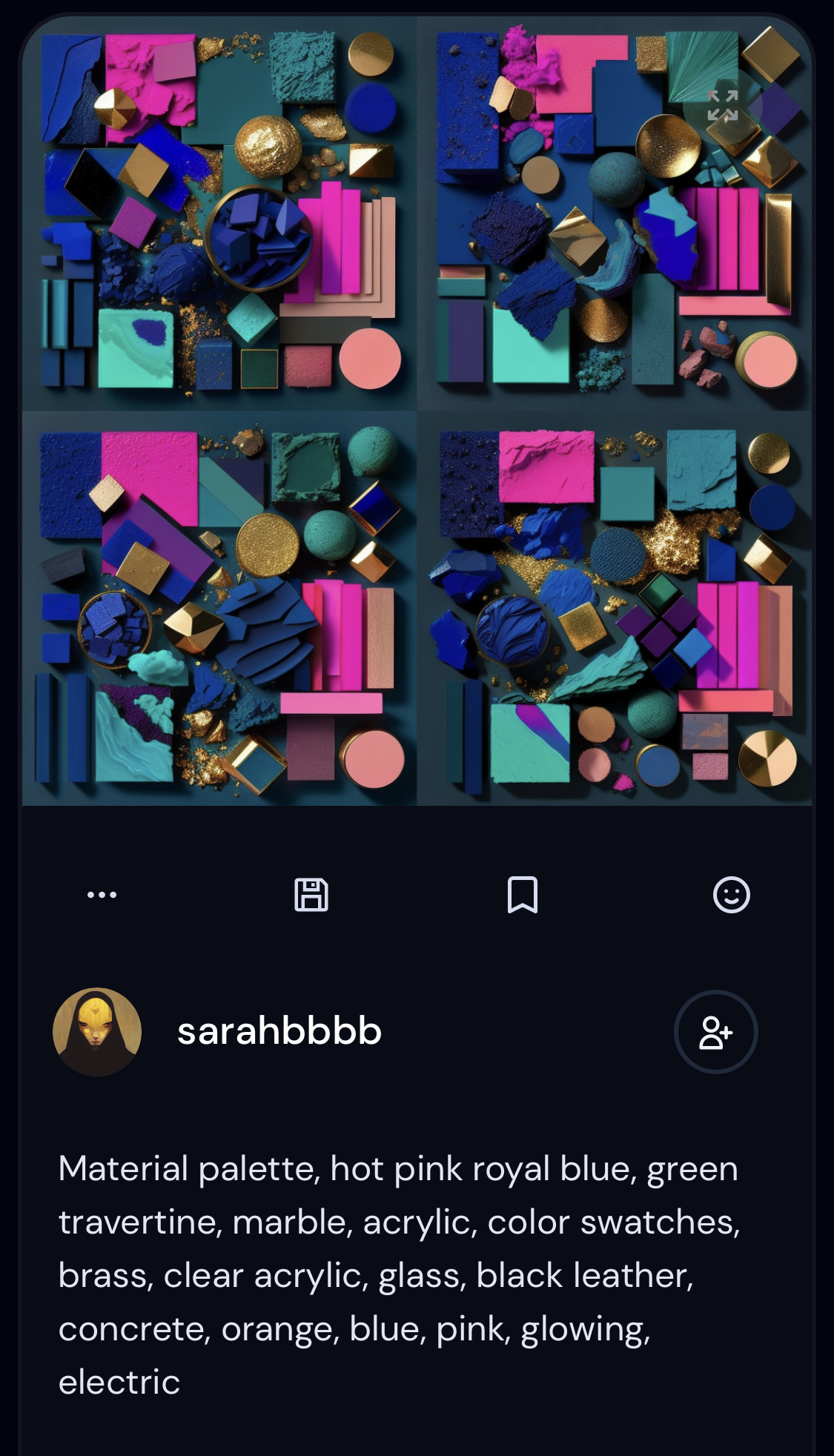 Midjourney created these images of material palettes in response to student's text prompts Midjourney produced these images of material palettes in response to student's text prompts