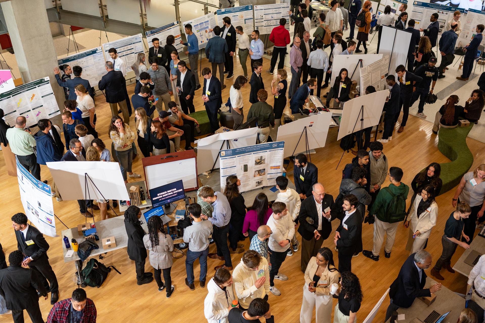 Posters filled two floors of the Science and Engineering Hall at Friday's showcase. (Kate Woods/GW Today)