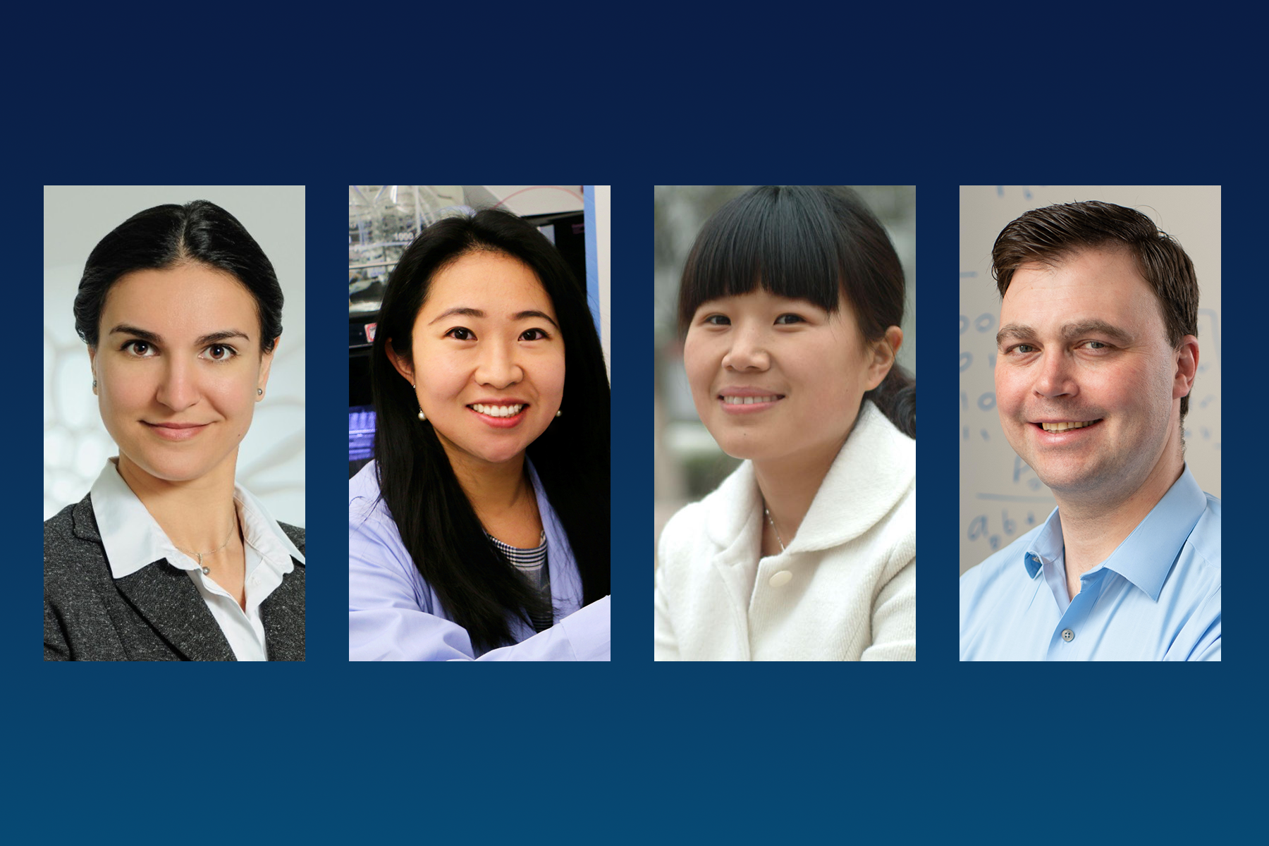(Left to right) Gina Adam, Ling Hao, Fang Jin and Arkady Yerukhimovich are advancing their fields with the help of NSF Career grants.