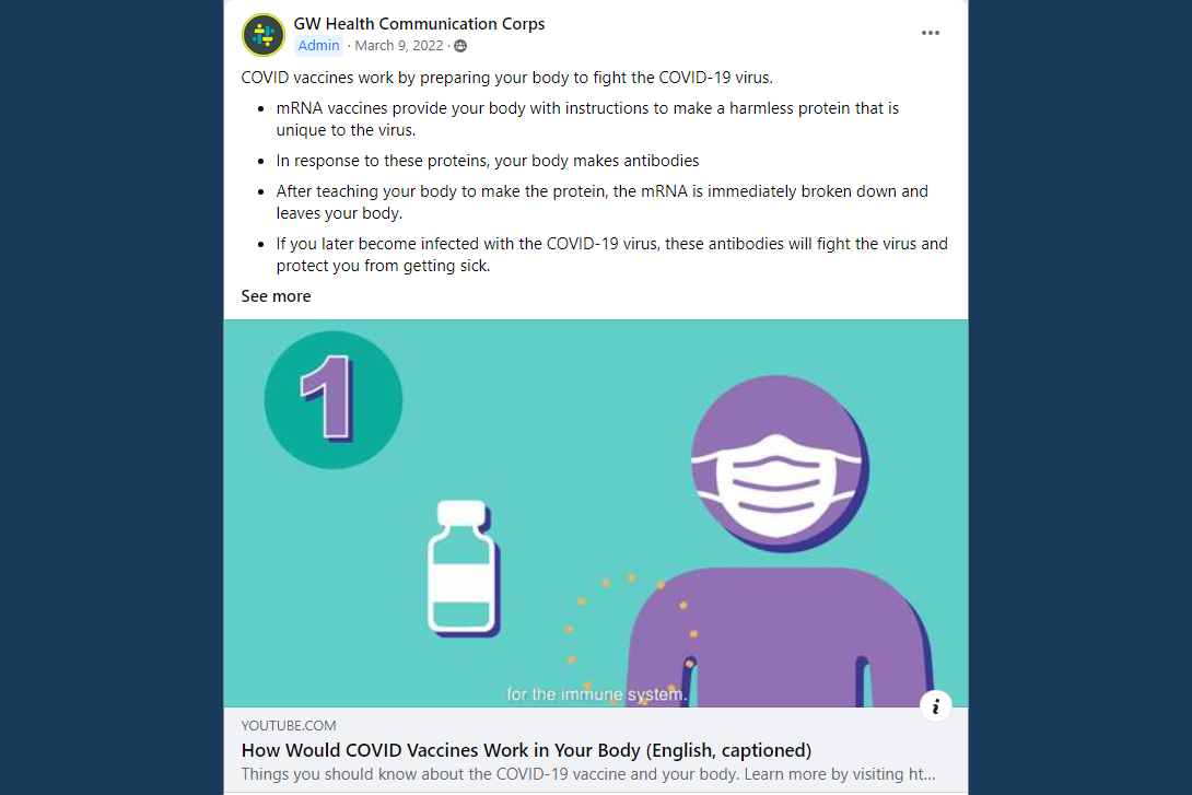 A Facebook post sharing vaccination information without judgment. 