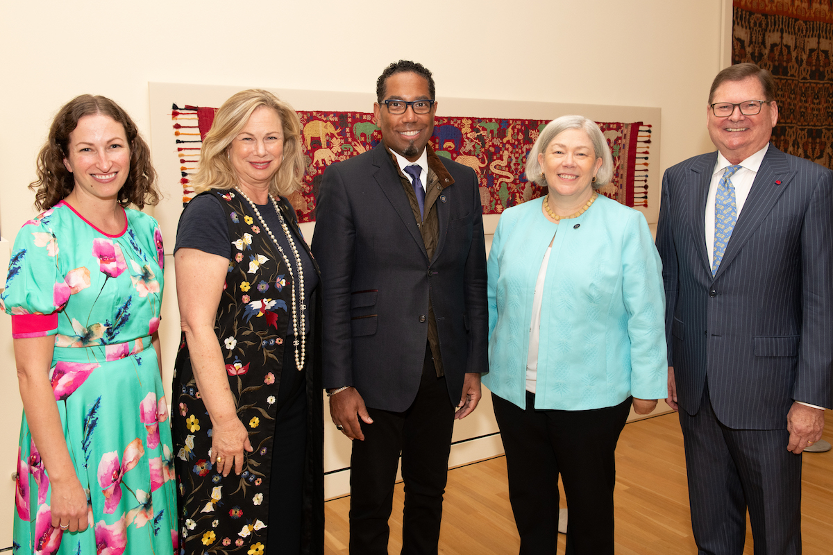 From left: Eliza Ward, development director for the museum; Vice President of Development and Alumni Relations Donna Arbide; Provost Christopher Alan Bracey; President Granberg; Bruce Baganz, chairman of The Textile Museum board of trustees and co-chair of The George Washington University board. (Photo: Dave Scavone)