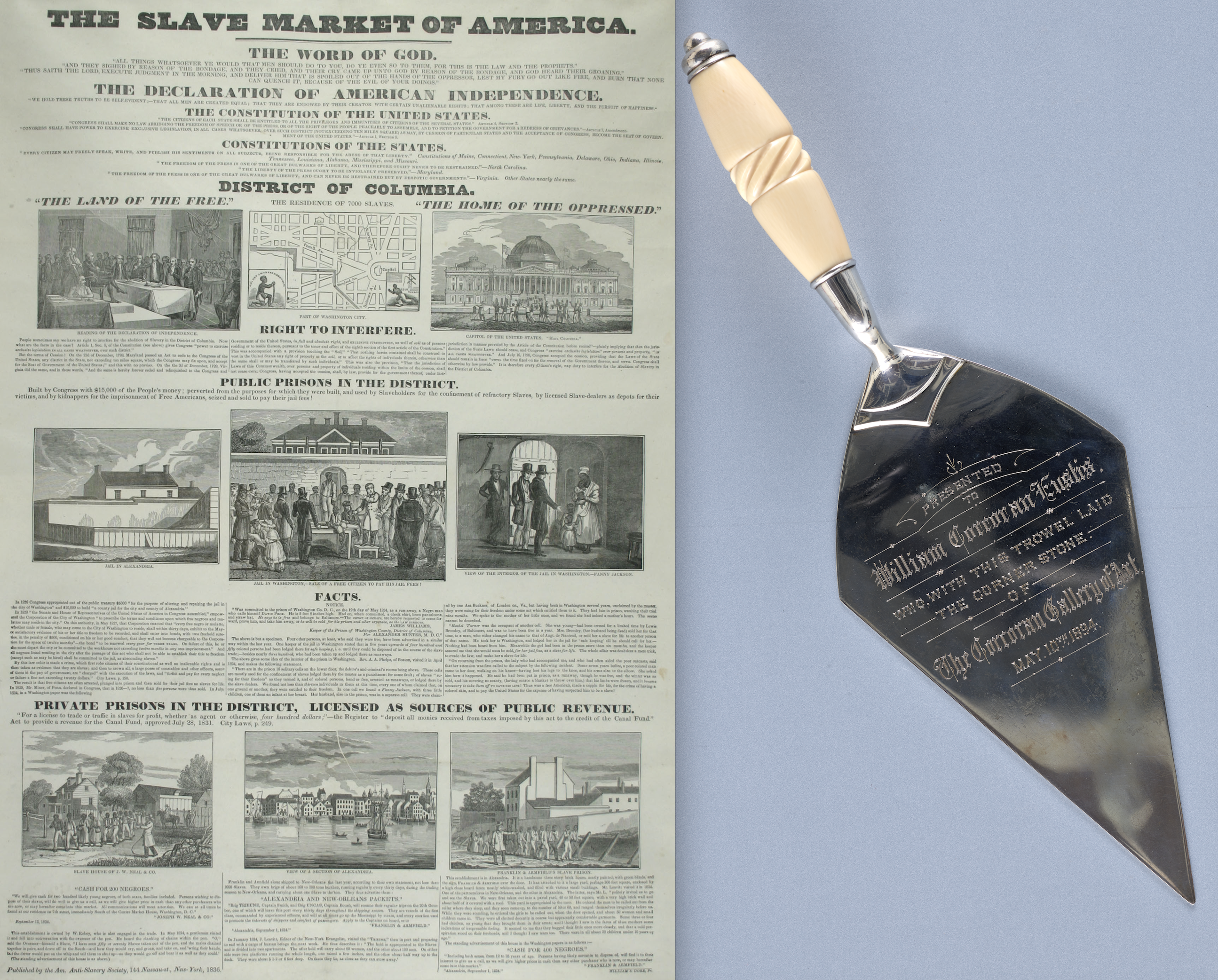 anti-slavery broadside, 1836, and trowel anti-slavery broadside, 1836, and trowel