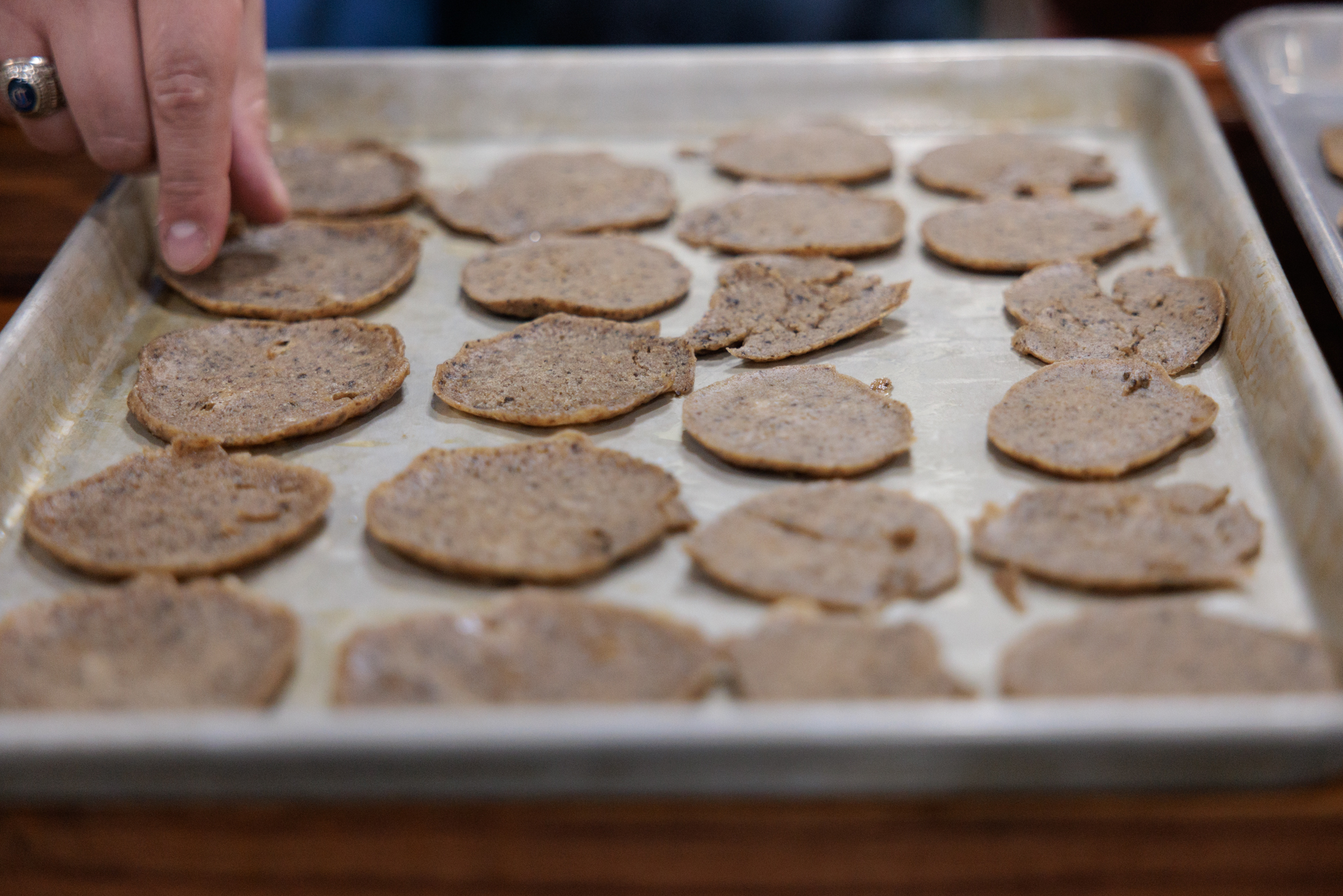 A sheet of acorn pancakes A sheet of acorn pancakes