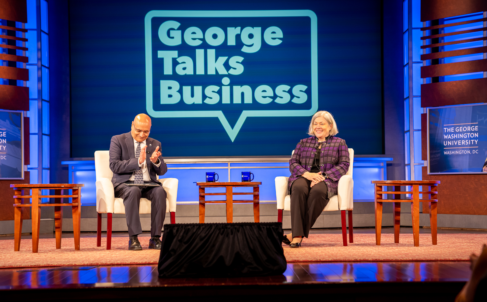 Anuj Mehrotra and Ellen Granberg at George Talks Business