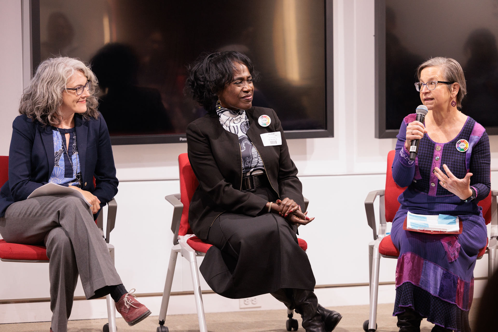 Wendy Wagner, Mary Brown and Phyllis Mentzell Ryder discussed mutually empowering partnerships between people from academic and community institutions. (William Atkins/GW Today)
