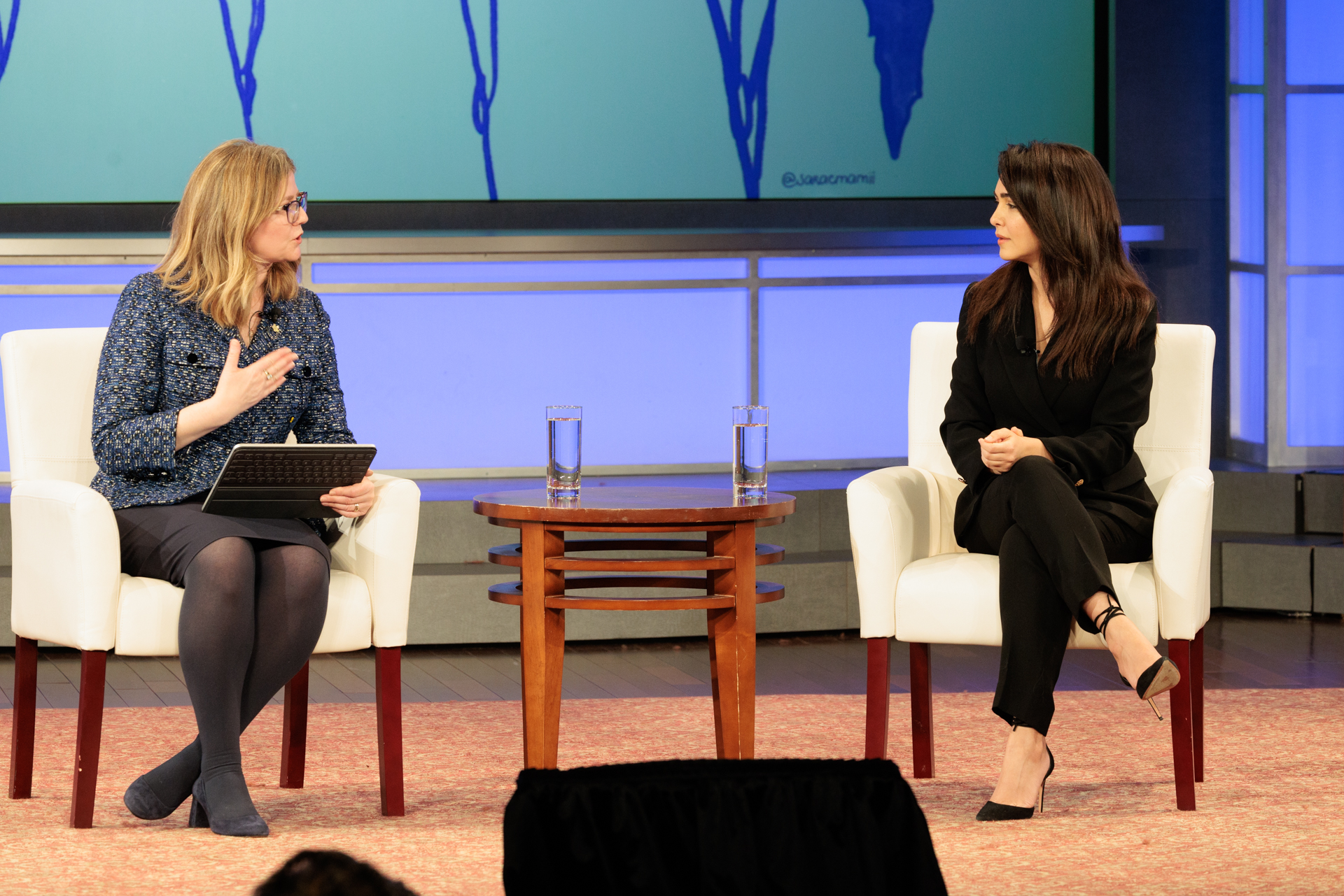 Elliott School Dean Alyssa Ayers and Nazanin Boniadi 