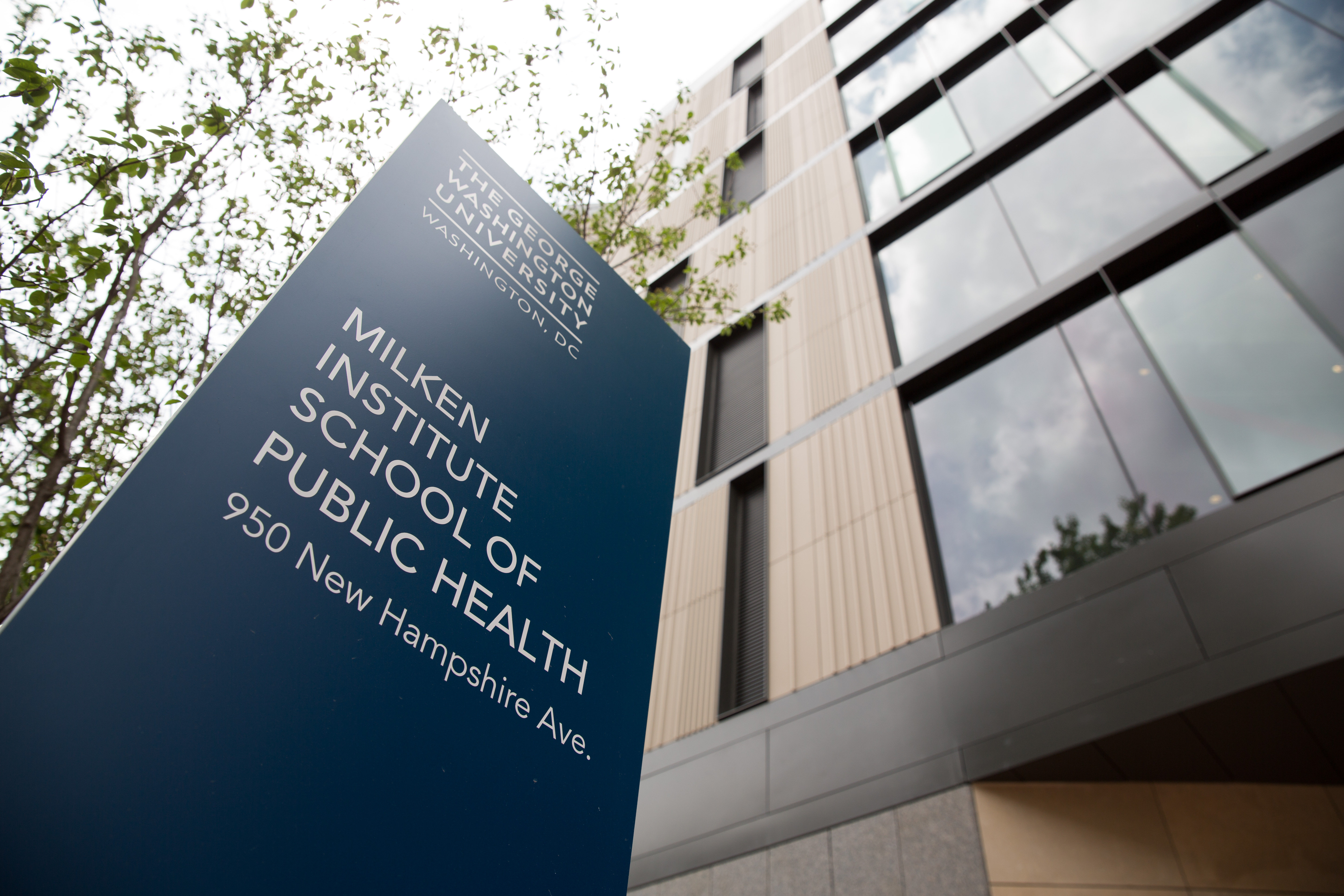 Michael Milken's name at entrance to Milken Institute School of Public Health