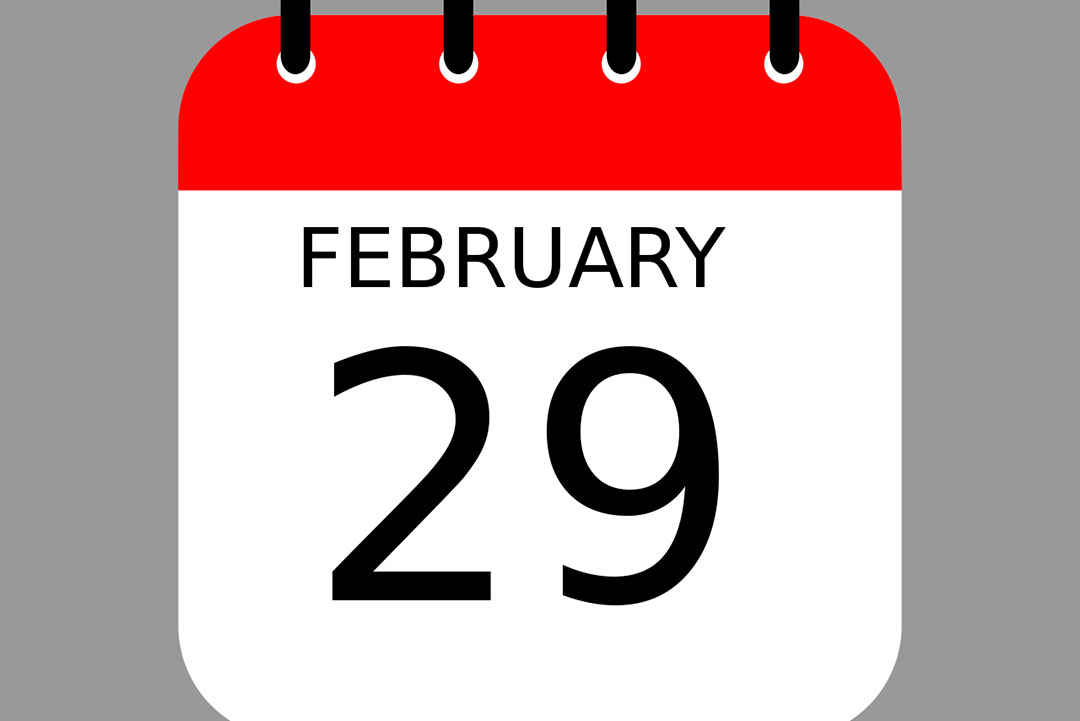 a red and white calender page for February 29
