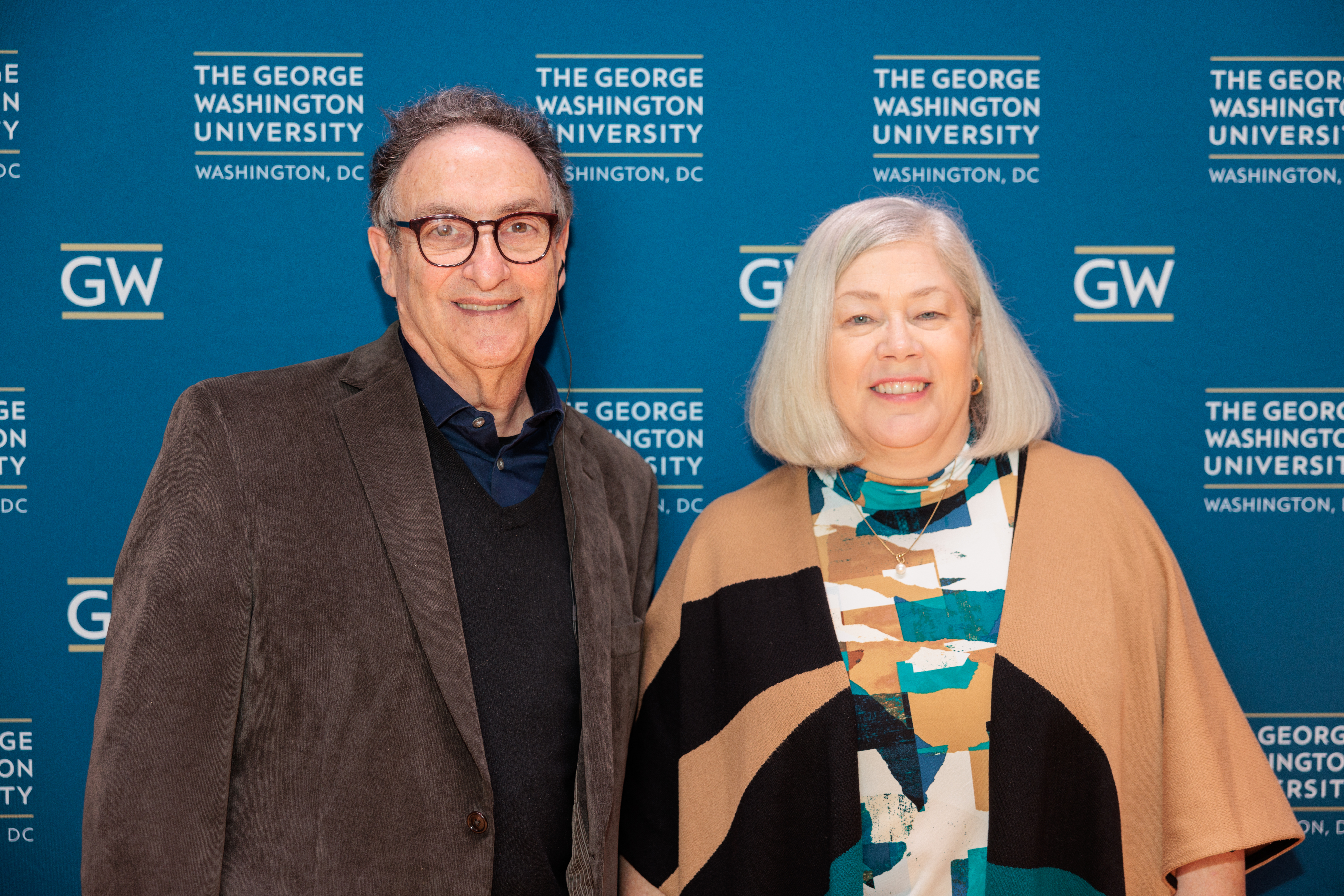 From left, "Science Friday" host Ira Flatow and GW President Ellen Granberg