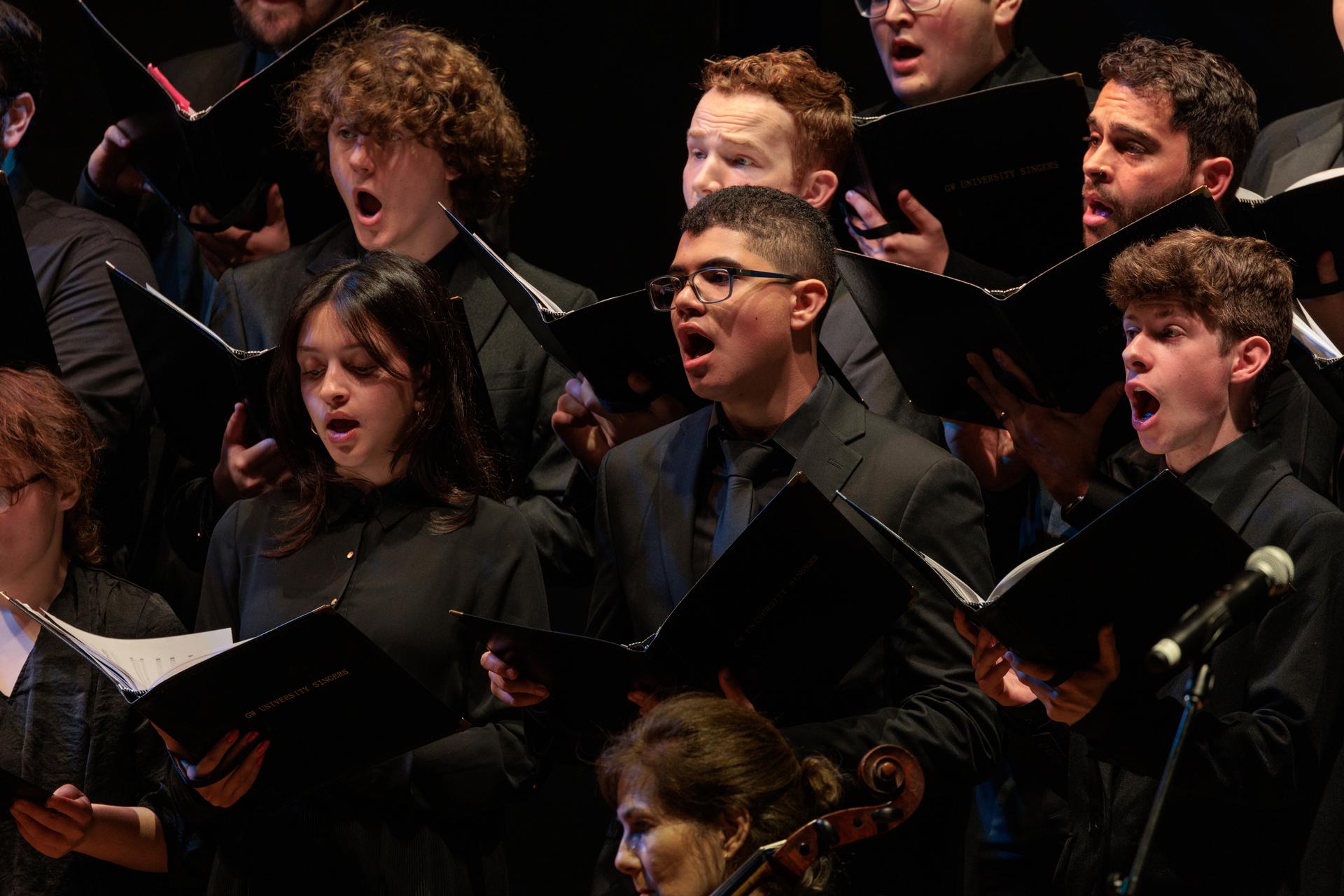 The GW singers closed last week's celebration by performing the East Coast premiere of Alex Berko's choral work, "Sacred Place." (William Atkins/GW Today)