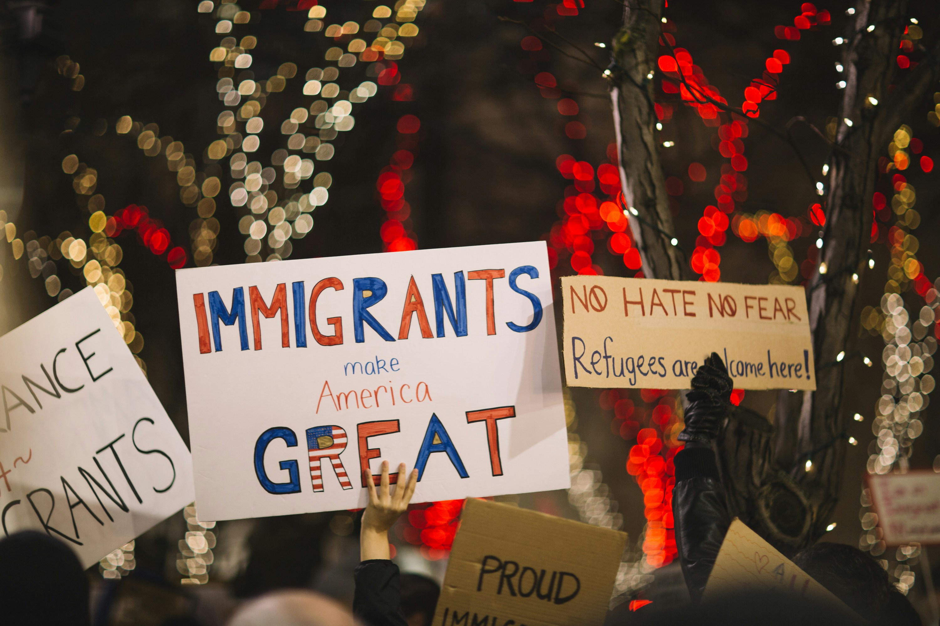 Pro-immigration signs at a protest in Seattle, 2017 (Nitish Meena/Unsplash)