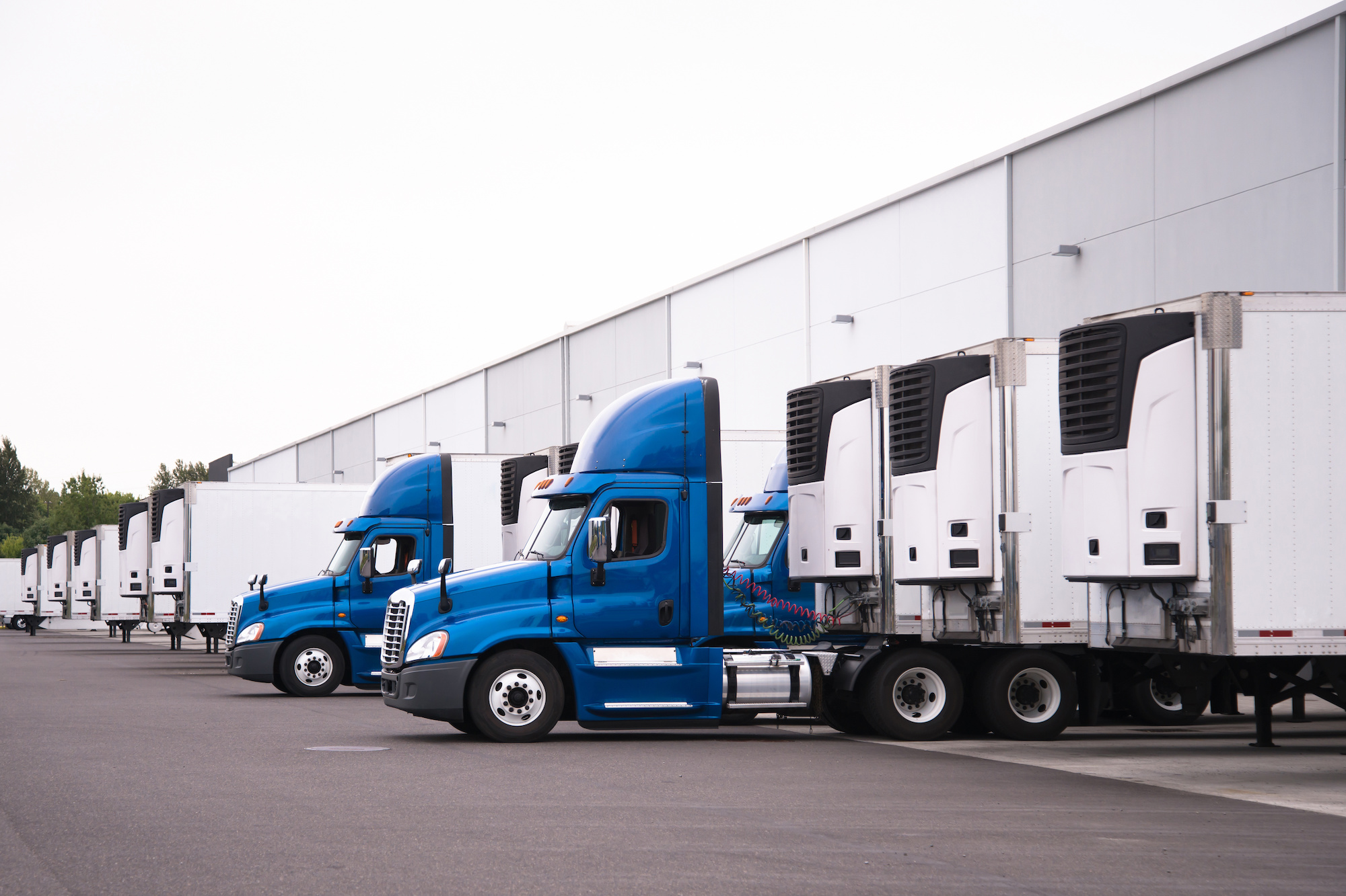Trucks near a warehouse