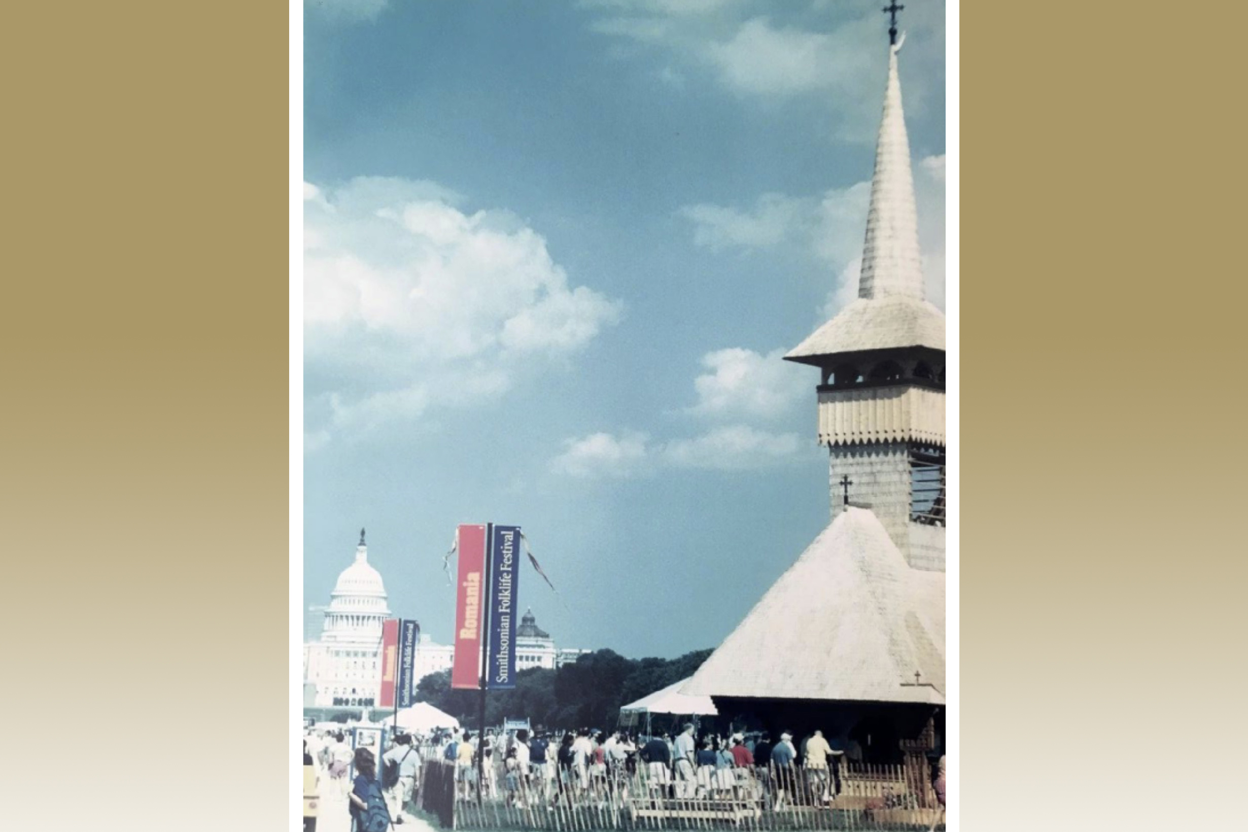 The traditional wooden Romanian church that anchored "Gateways to Romania" at the 1999 Smithsonian Folklife Festival. (Courtesy Eliot Sorel)