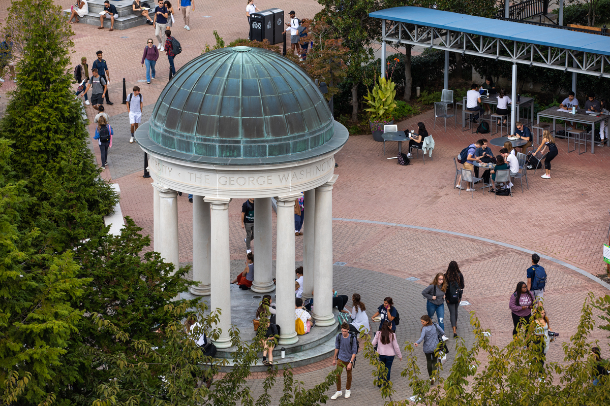 Bird's eye view of the tempietto on Kogan Plaza.