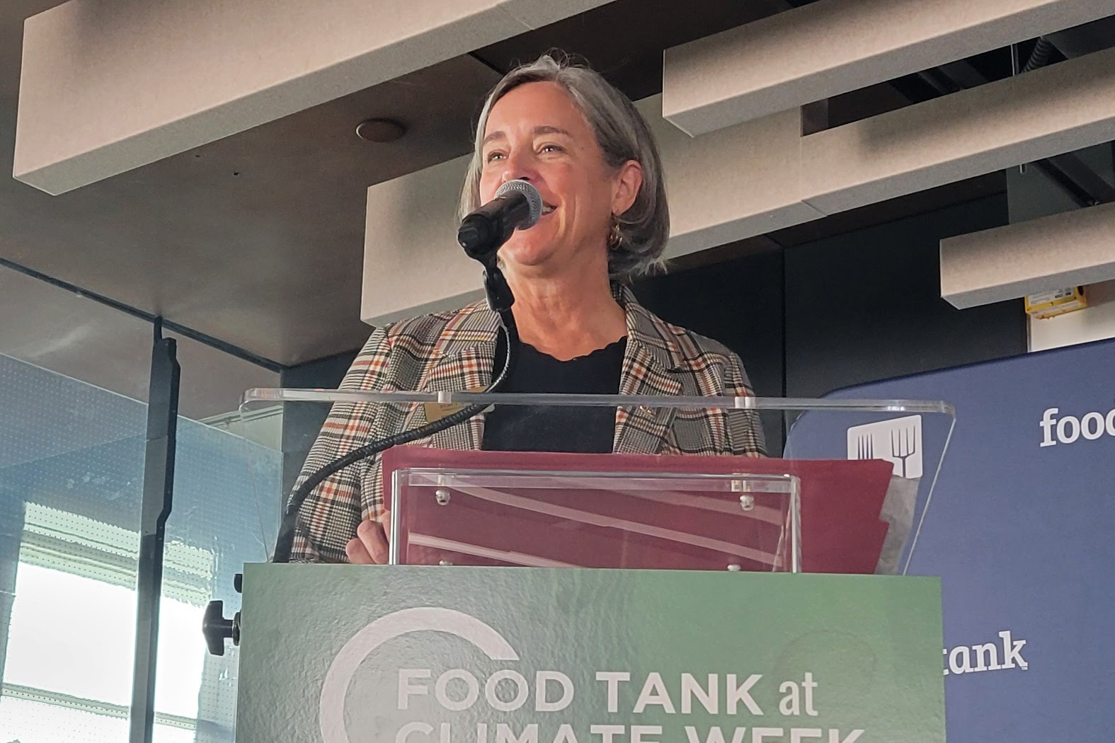 Stacy Dean speaks at a Food Tank and James Beard Foundation event during Climate Week NYC. (Courtesy Tara Scully). 