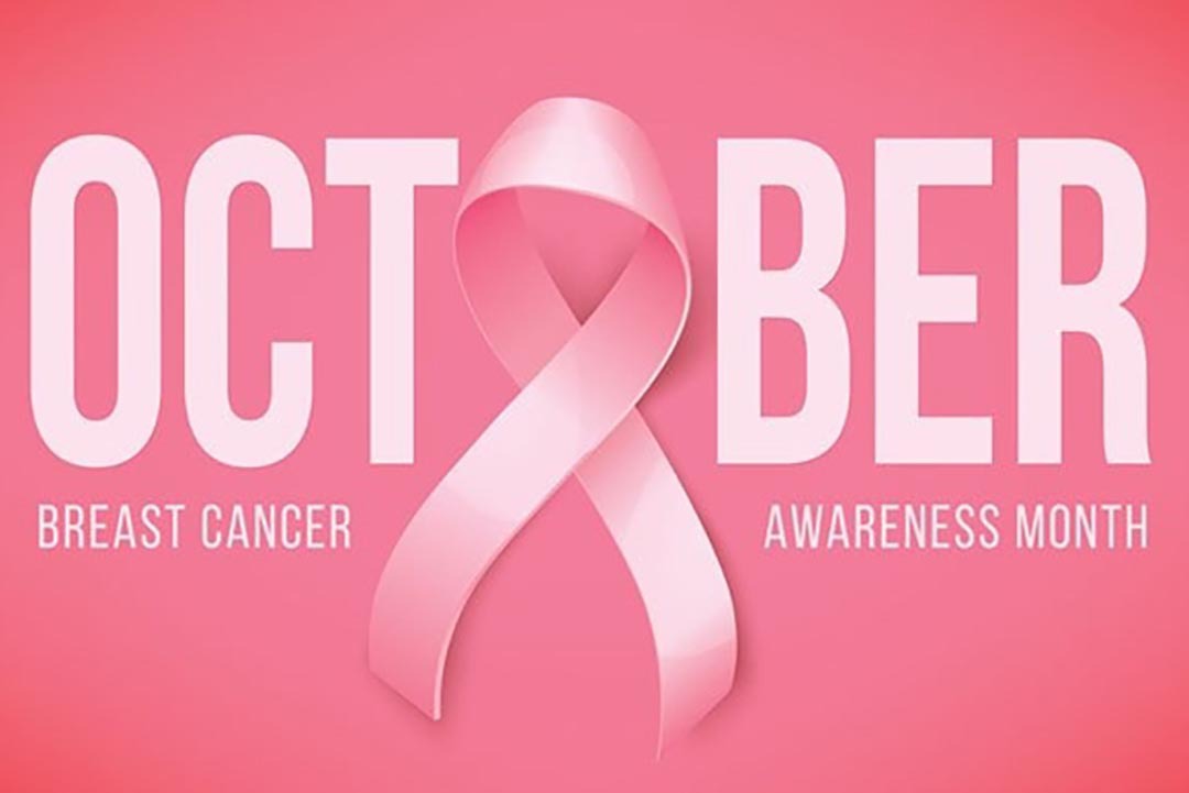 Breast Cancer Awareness month graphic image of a  pink ribbon.