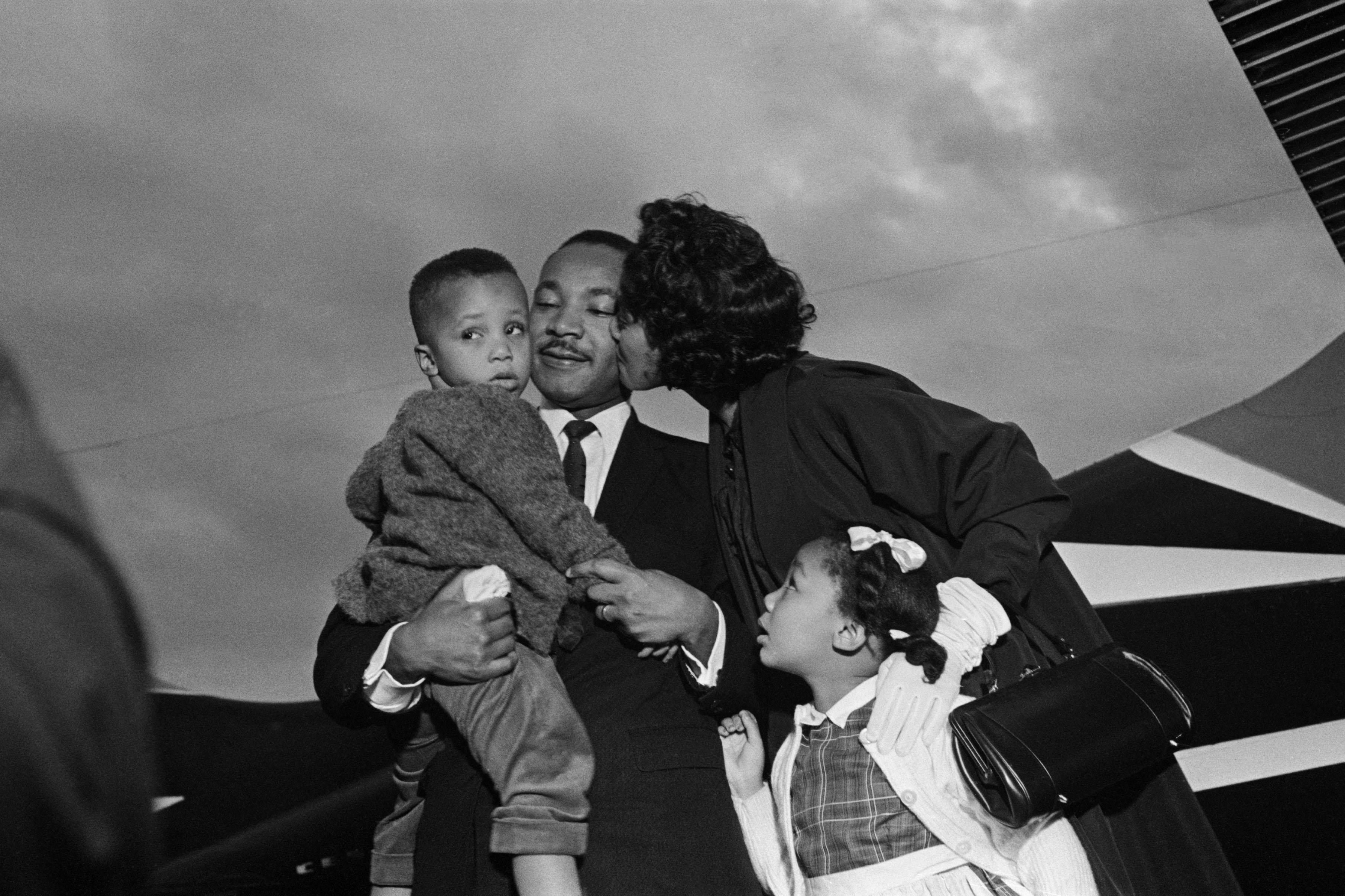 Martin Luther King Jr. reunited with his family upon his release from Reidsville State Prison after nine days behind bars in 1960