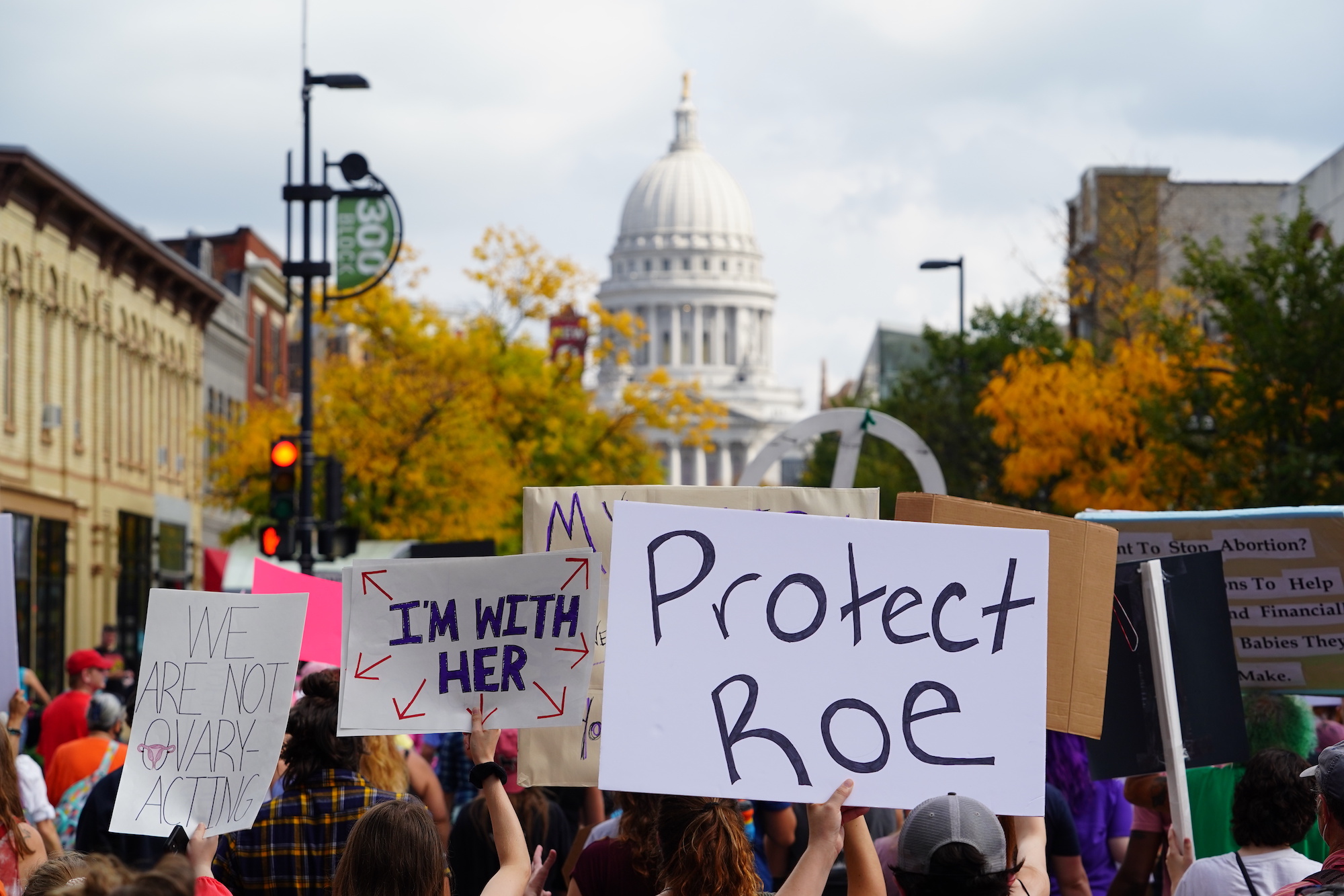 Protesters march in Madison, Wis., after the May 2022 leak of the U.S. Supreme Court's decision in Dobbs v. Jackson. (Adobe)