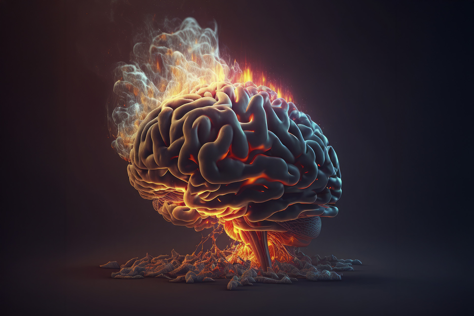 An AI-generated image of a human brain on fire