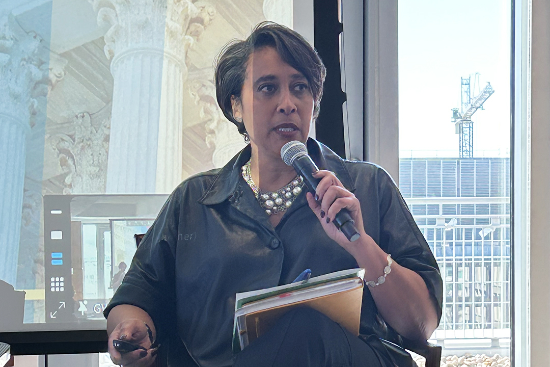 Wendy Ellis speaks during a panel at “Exploring Community-Driven Solutions that Promote Health Equity.” (Katelyn Decker/GW Today)