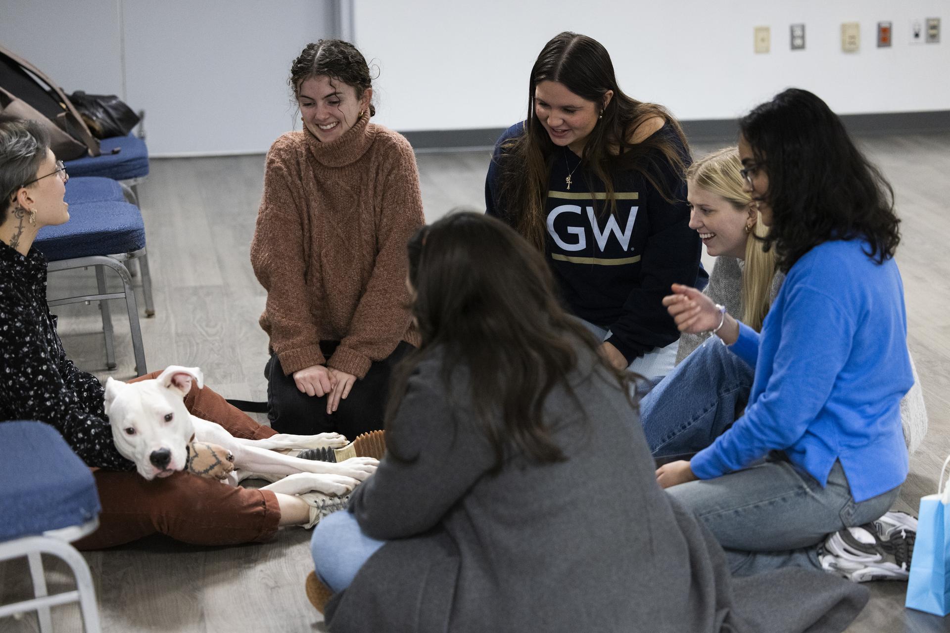 GW students pet a dog