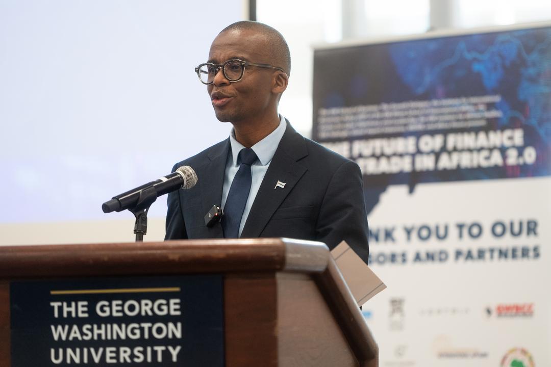 n: Botswana’s Vice President Ndaba Nkosinathi Gaolathe, who is also the country’s finance minister and a GW alumnus ('95), was a keynote speaker at Africa 2.0. 
