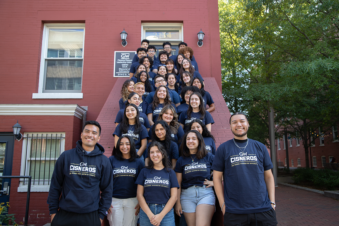 Cisneros Scholars and graduate fellows gathered outside the D.C. home of the Cisneros Institute in 2023. 