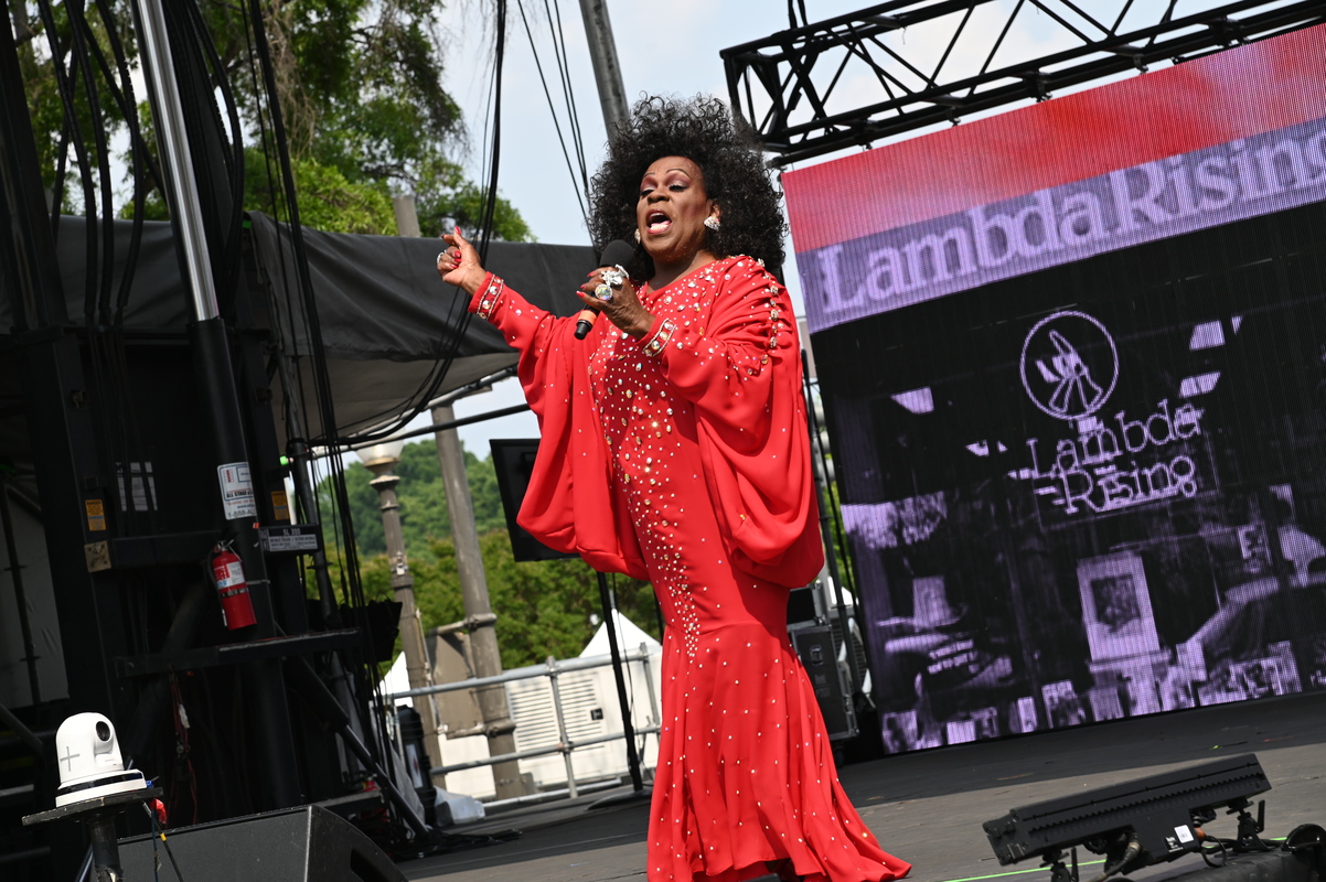 "Ella Fitzgerald" (Donnell Robinson) on stage at Pride in 2023 "Ella Fitzgerald" (Donnell Robinson) on stage at Pride in 2023