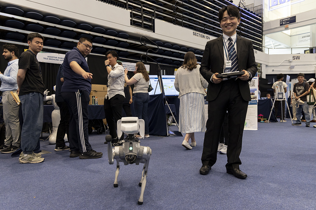ART-Med Lab's Go2 robotic dog played with attendees at GW's first-ever InnovationFest. (Lily Speredelozzi/GW Today)