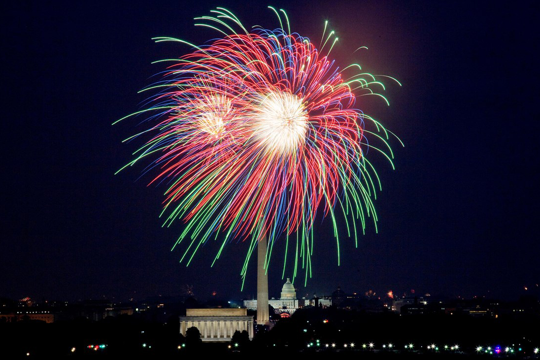 Fireworks over the Washington Monument and Lincoln Memorial