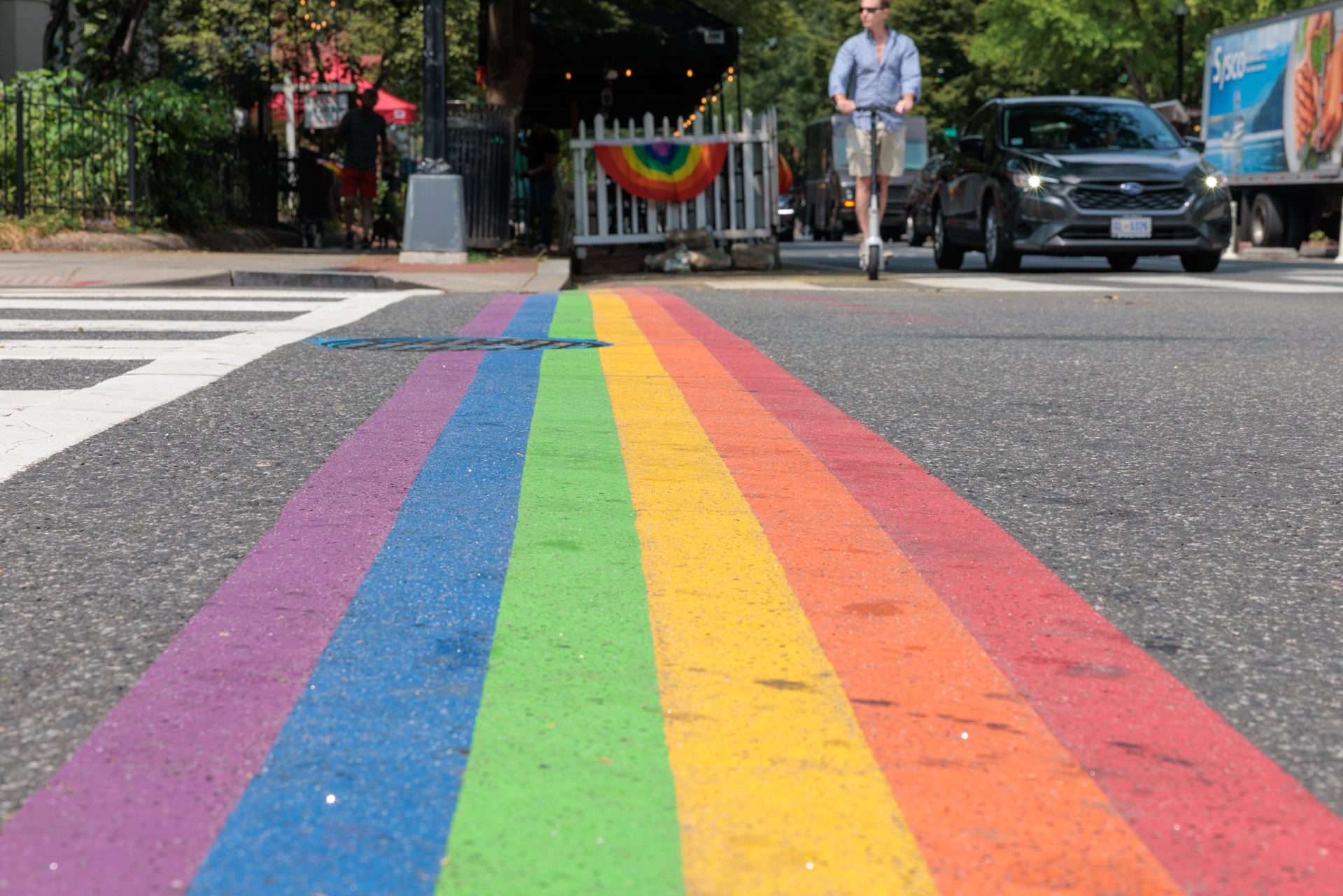 Rainbow painted on surface of 17th Street, NW