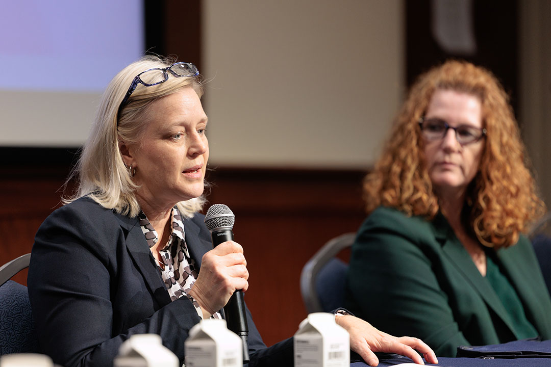 Professor of Chemistry Cynthia Dowd and alumna Sheryl Jacobs on a panel