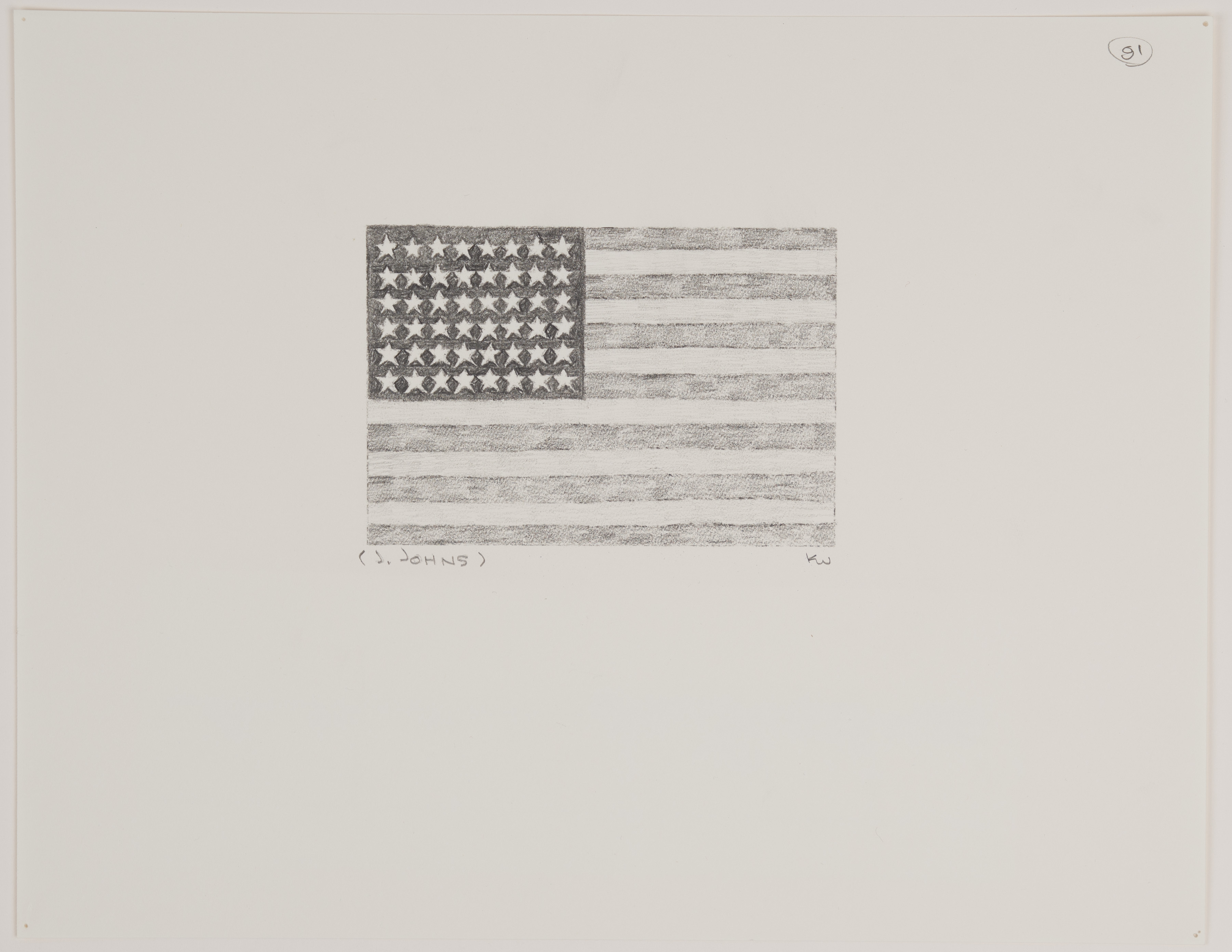 A grayscale drawing of the American flag by Kit White, inspired by Jasper Johns A grayscale drawing of the American flag by Kit White, inspired by Jasper Johns