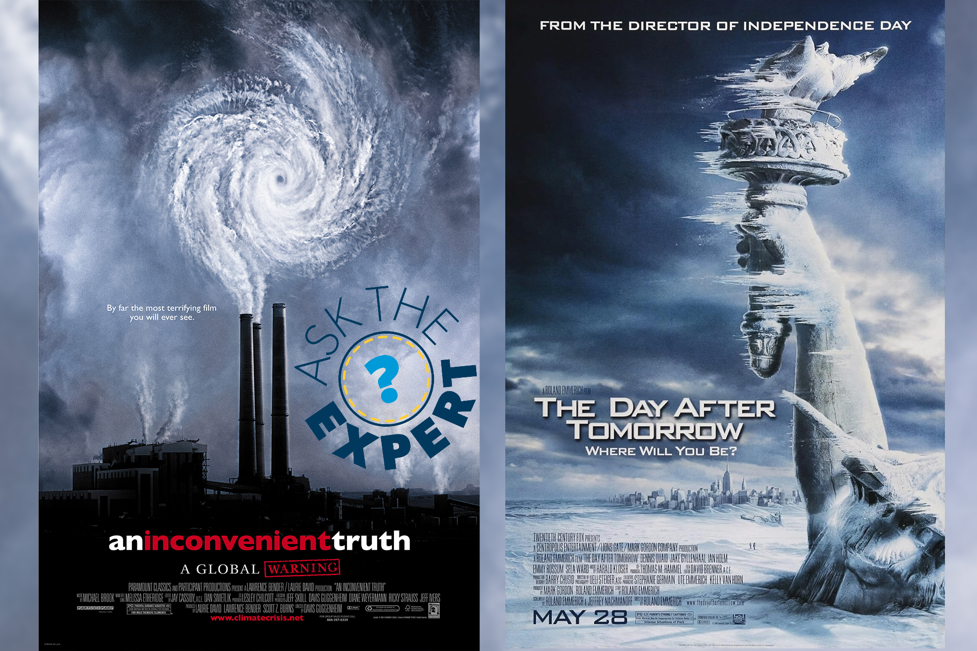 Two movie posters for "An Inconvenient Truth" at left and "The Day After Tomorrow" at right.
