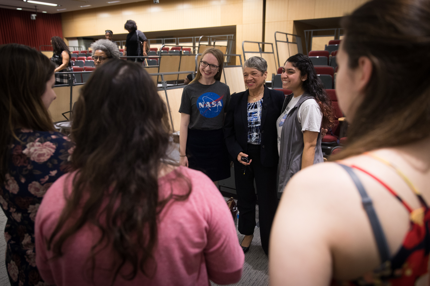 Christine Darden smiling and meeting with students