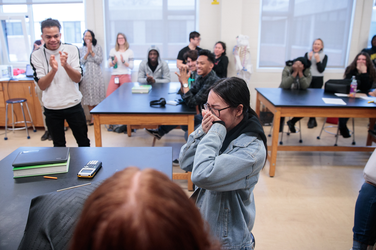 Image of Aly Nguyen overcome with emotion.