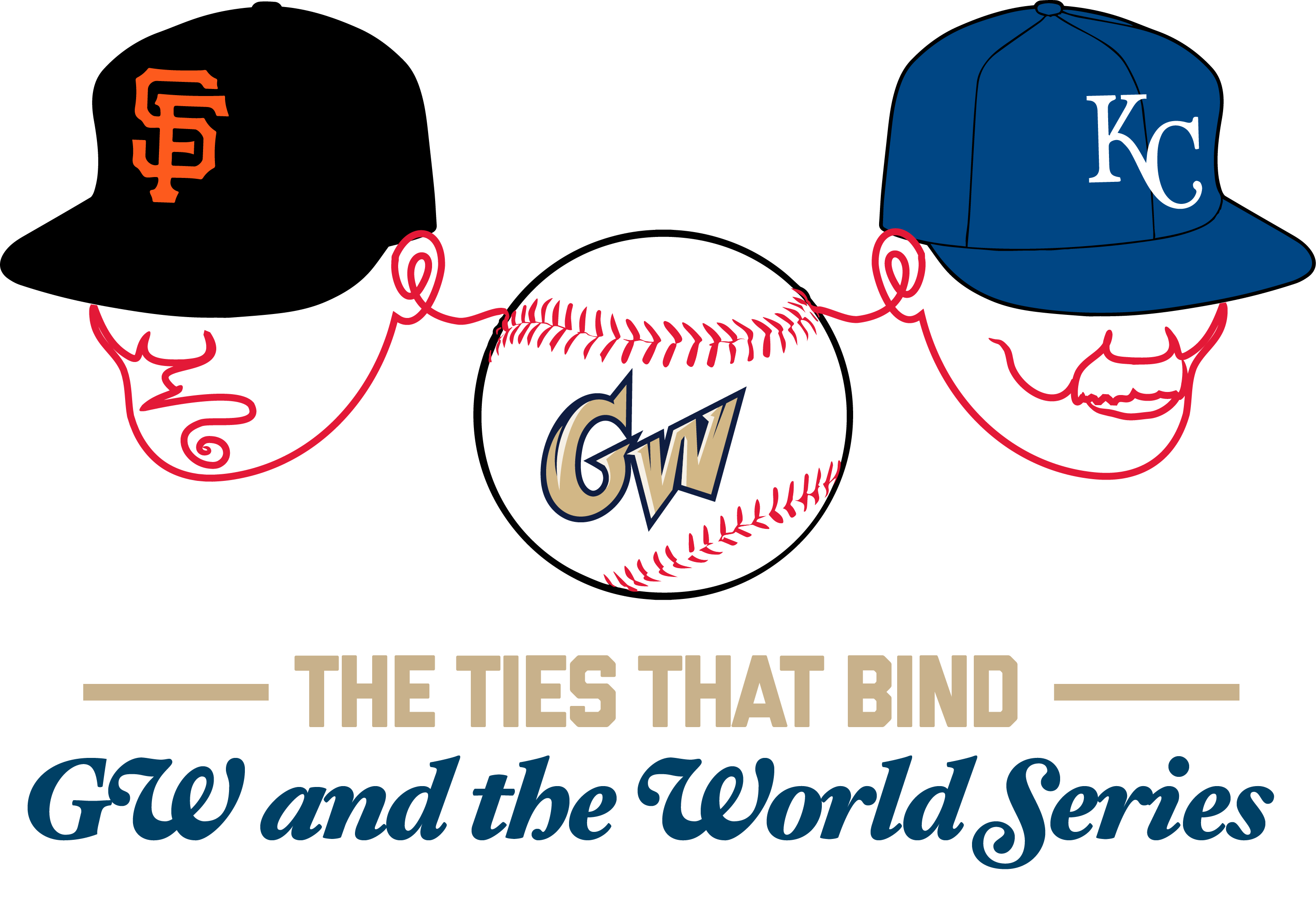 The Ties That Bind, GW and the World Series, graphical representation of GW-branded baseball and two players with hats