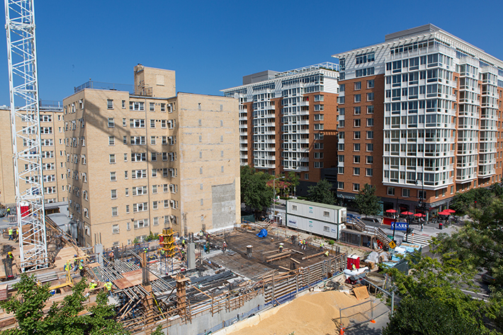 An aerial view of the construction site for the future Science & Engineering Hall building.