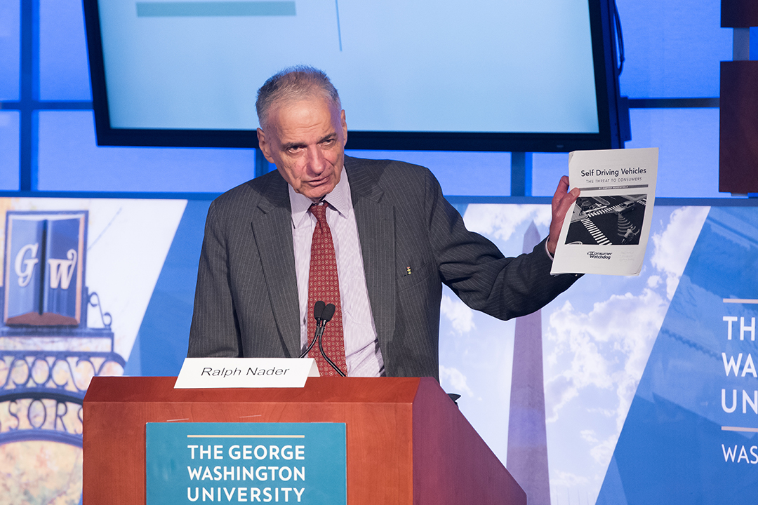 Ralph Nader gave a special address at "Driverless Cars: The Legal Landscape."