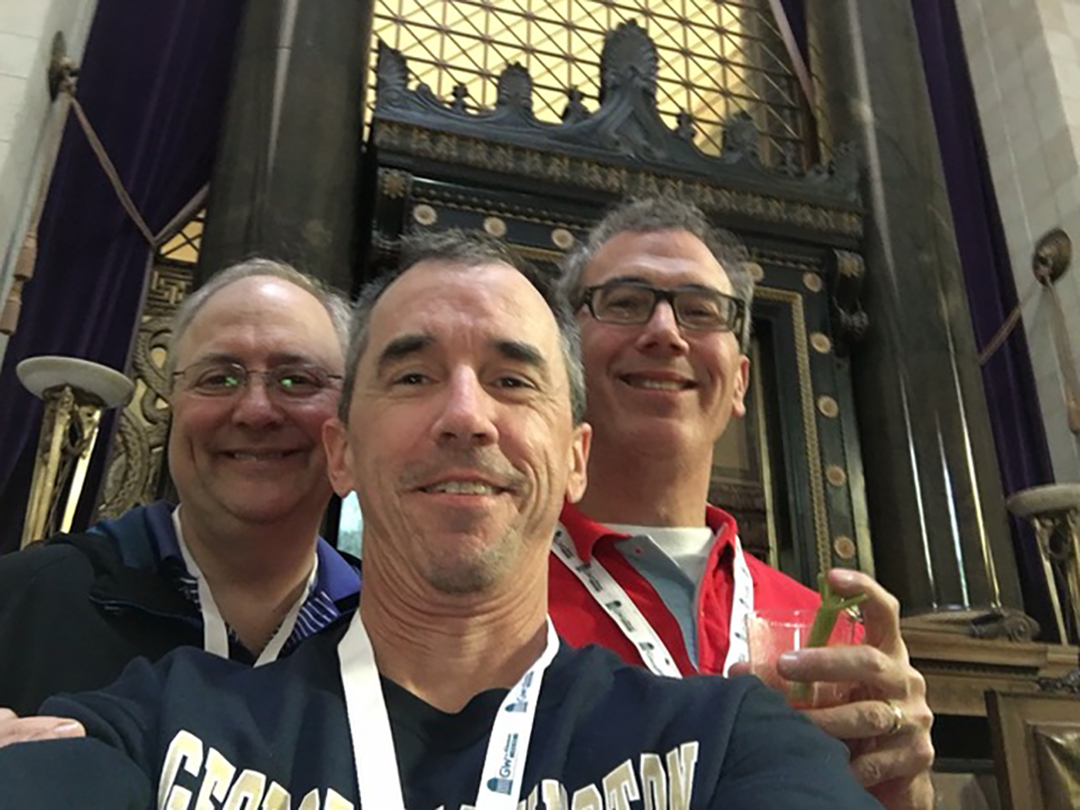 Left to right: Peter Morin, Kevin Crilly and Leon Rosenman at the 2016 reunion of the GW class of 1981.