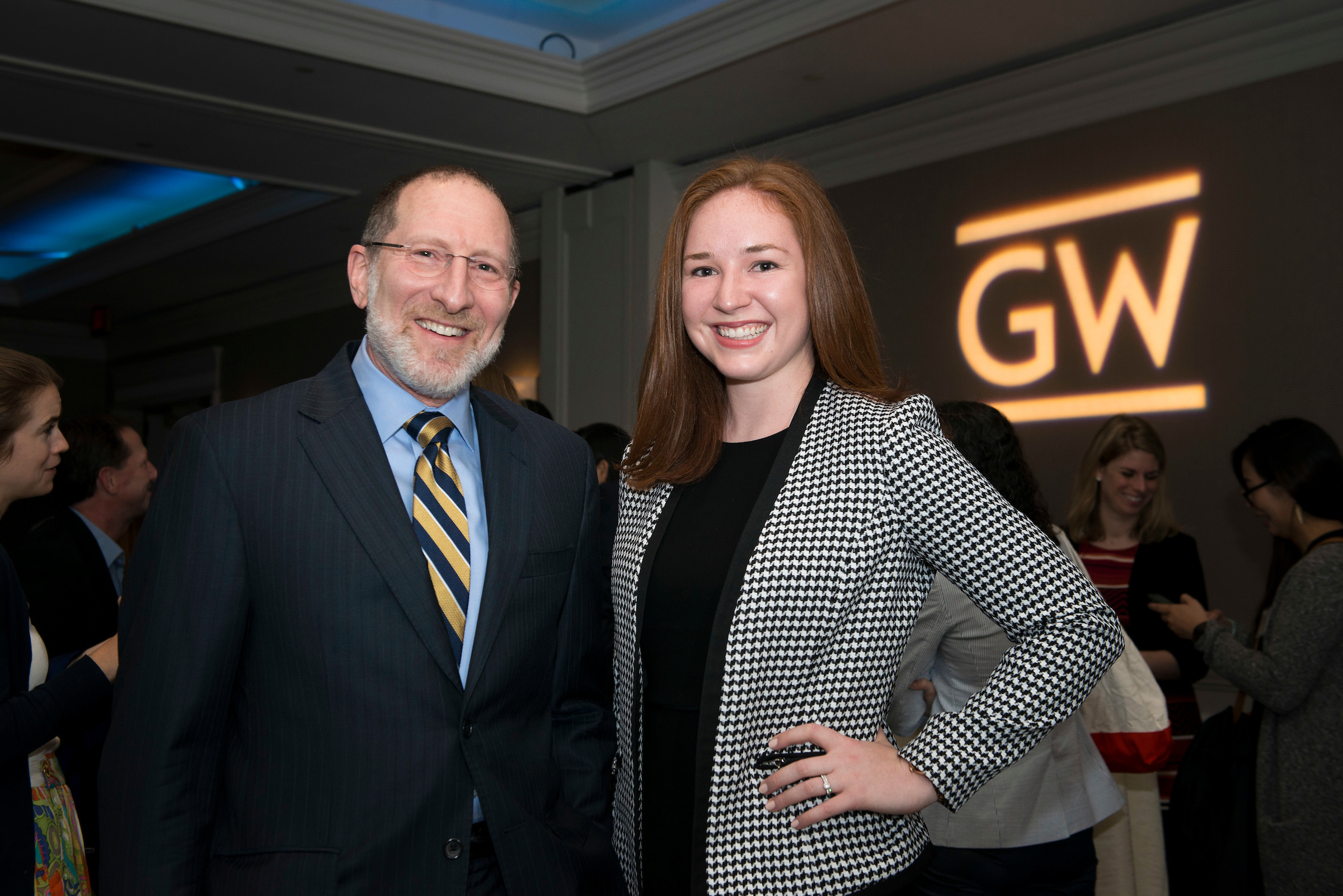 GW Law professor Steven Schooner (l) and Victoria Dalcourt Angle at the 2019 Power & Promise Dinner. Ms. Dalcourt Angle receives