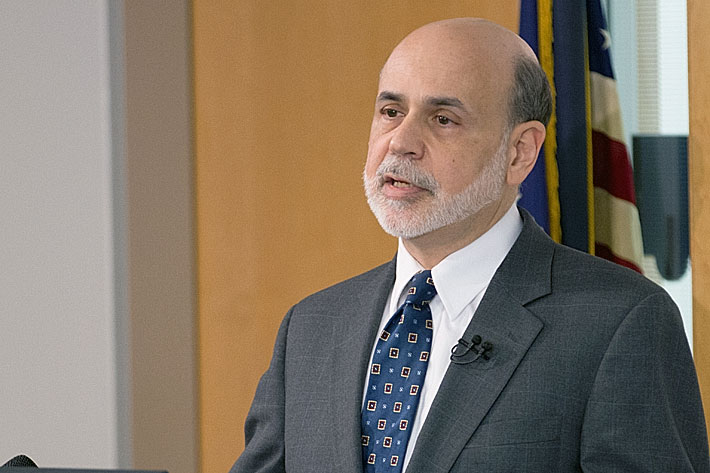 Ben Bernanke speaks at podium