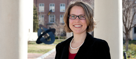 Bridgette Behling smiles in Kogan Plaza tempietto 