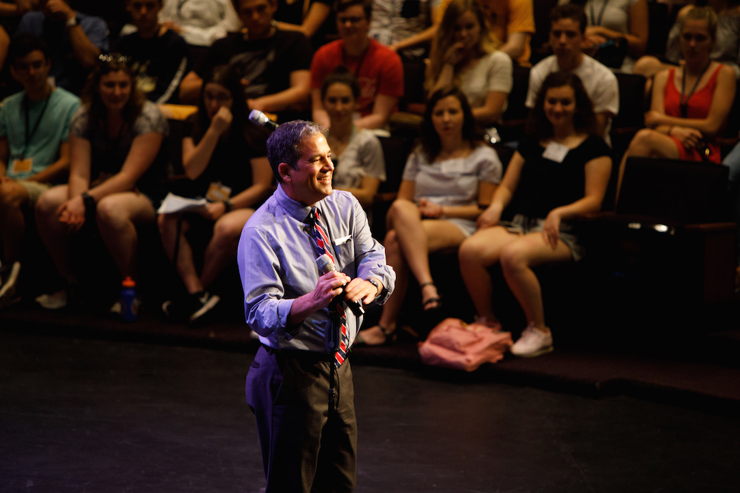 Provost Forrest Maltzman welcomed incoming freshmen to campus at the first Colonial Inauguration. (William Atkins/GW Today)